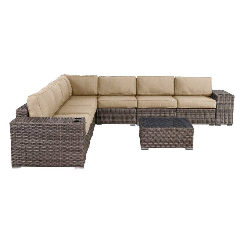 LSI Antibes 10-piece Sectional Set with Cup Holders and Sunbrella Cushions