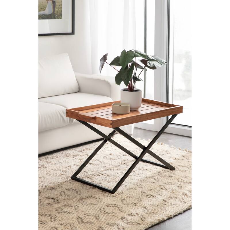 Kate and Laurel Monaco Wood and Metal Tray Table - 31x16x28