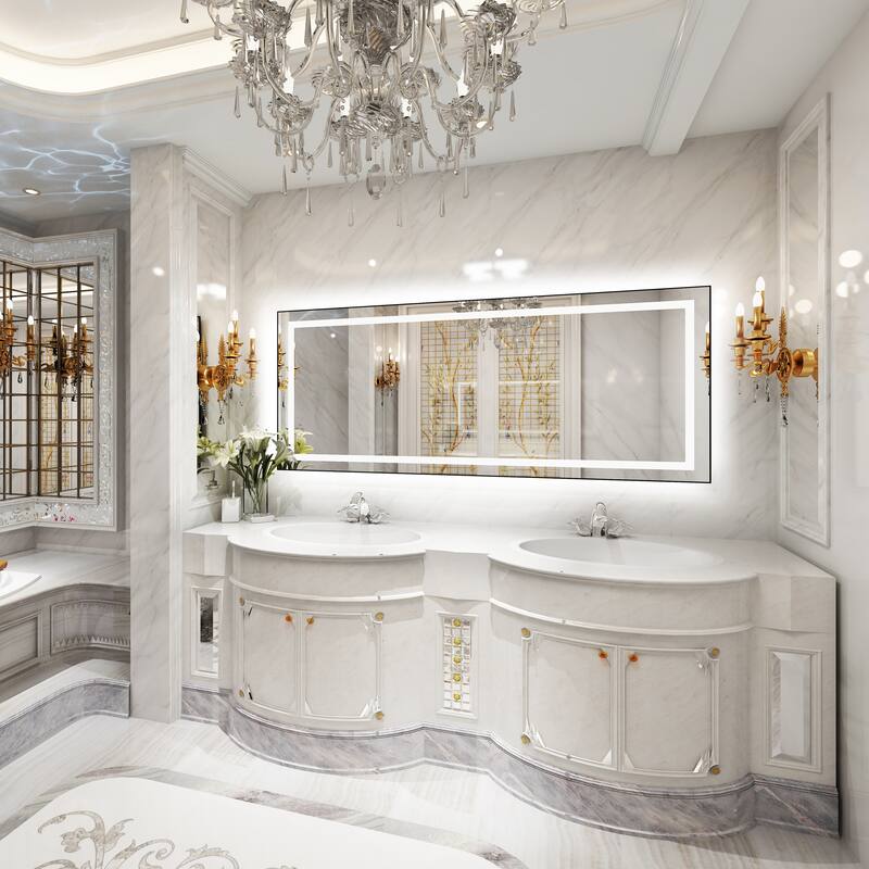 QuivaraView Aluminum front light and backlit LED lighted Framed Tempered Glass Bathroom Vanity Wall Mounted Mirror