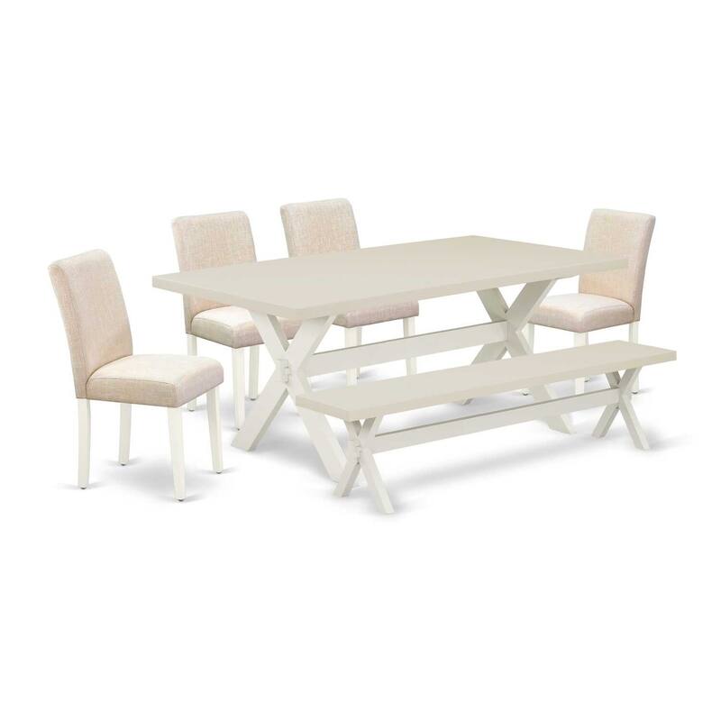 Art Deco Dining Set - 6 Piece Table & Chair Set - Modern Kitchen Table with Bench