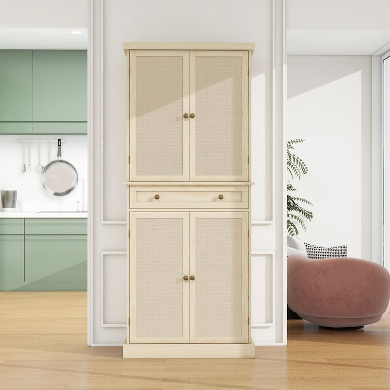 4 Door Cabinet with 1 Drawer with 4 Adjustable Inner Shelves - Natural