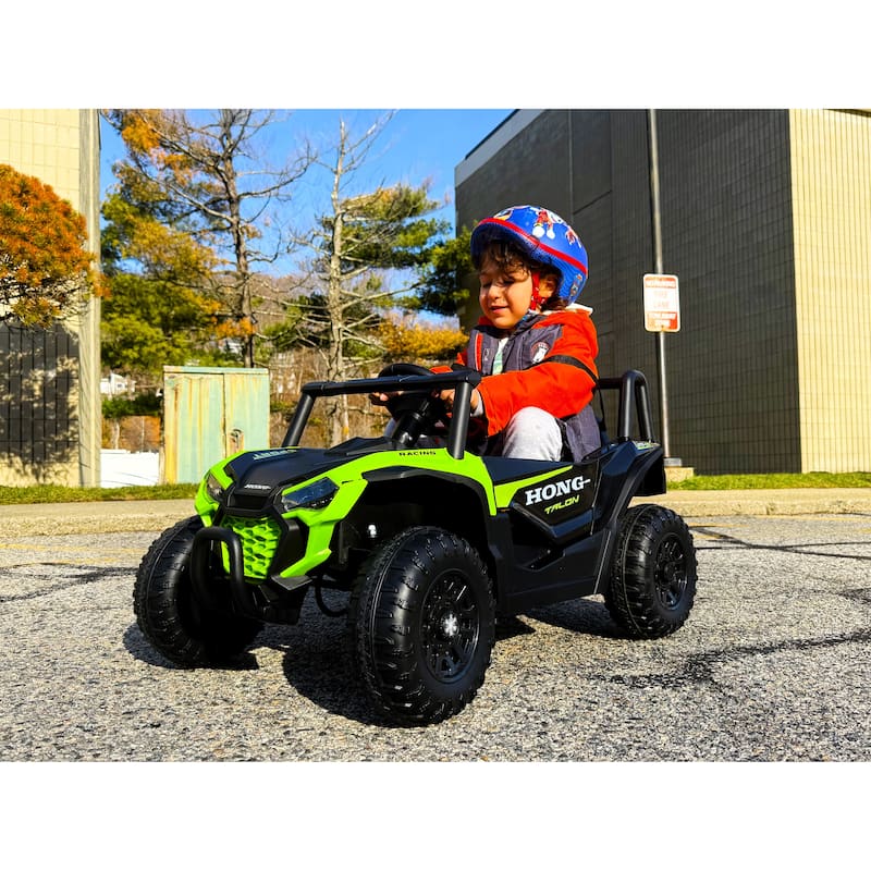 Kids Ride-On Car Electric Vehicle with Remote Control & Music, Green Toddler Vehicle Off-Road Toy Car
