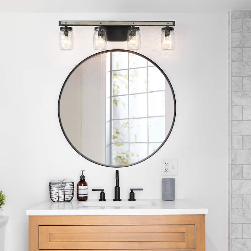 Kole Farmhouse 4-Light Linear Bathroom Vanity Lights Mason Jar Glass Wall Sconces