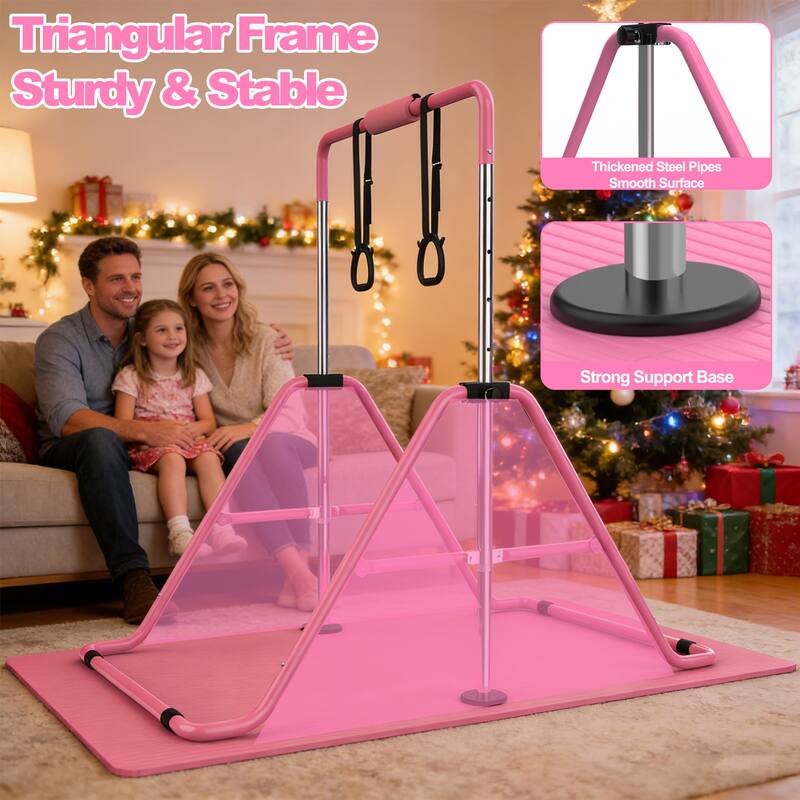 Gymnastics Bar for Kids, Gymnastics Horizontal Bar with Adjustable Height Foldable Training Bar with Mat for Home Practice