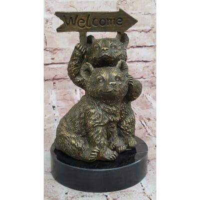 Adorable Bear Cub Welcome Statue – Bronze Finish Home Decor