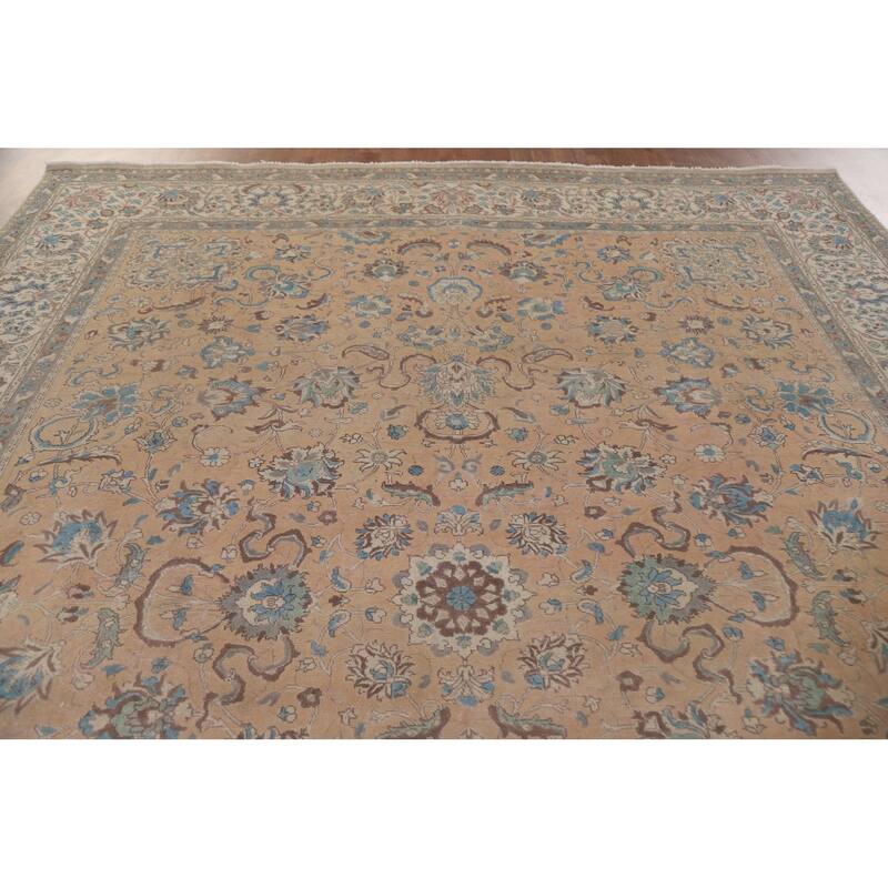 Hand Knotted Oriental 100% Wool Carpet Traditional All-Over Coral Tabriz Area Rug - 12' 6'' X 9' 7''