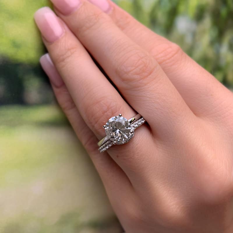 Miadora 10k White Gold Created White Sapphire Solitaire Bridal Ring Set