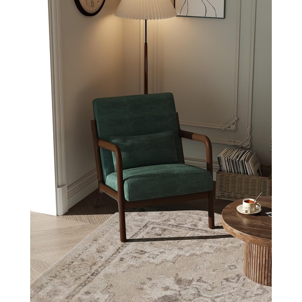 Modern Chenille Accent Sofa Chair, Lounge Armchair with Lumbar Pillow for Living Room, Bedroom