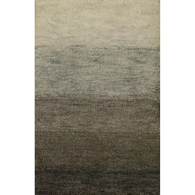Hand Knotted Oriental 100% Wool Carpet Modern Modern Greys & Charcoal Gabbeh Area Rug - 3' 0'' X 2' 1''
