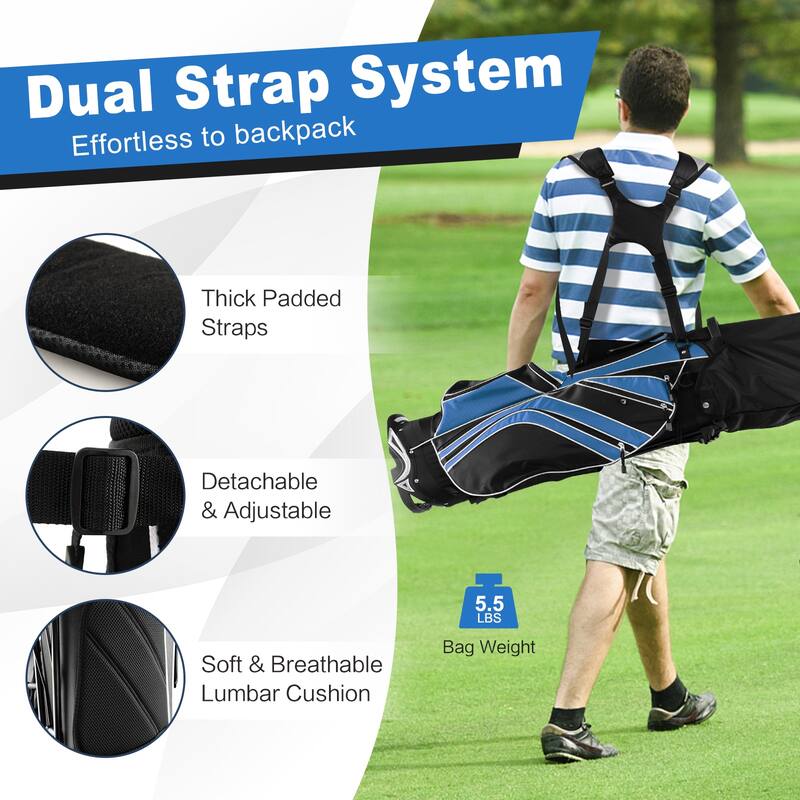 Blue Golf Stand Cart Bag with 6-Way Divider Carry Pockets