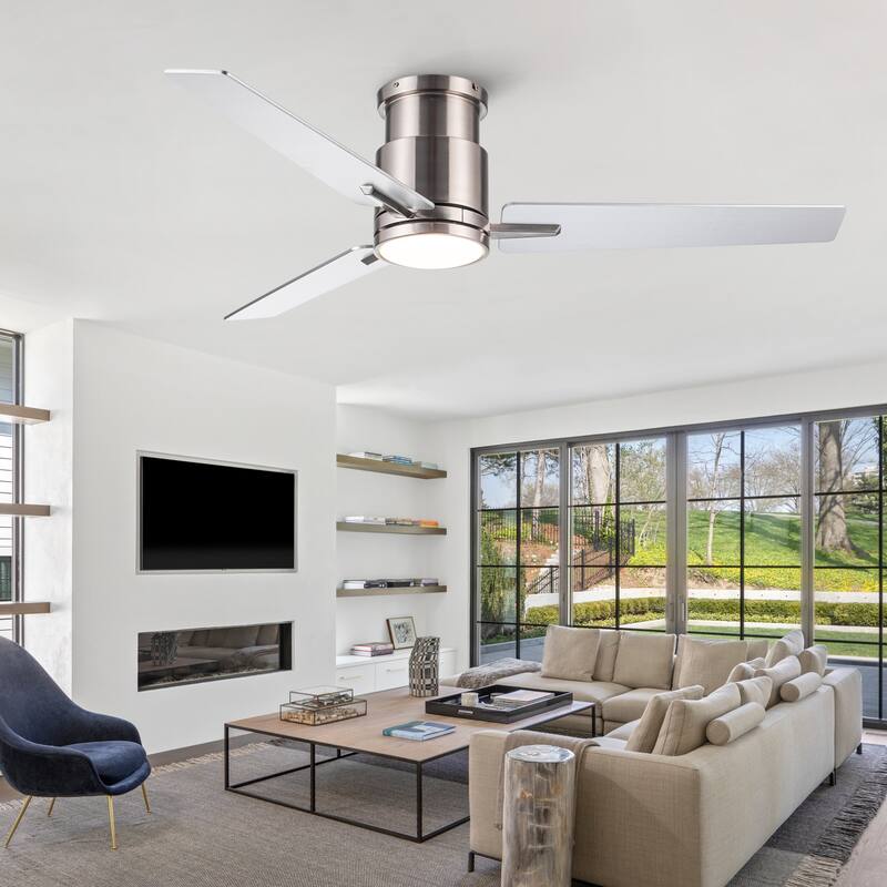 52" Low Profile Ceiling Fan with Light, Flush Mount Ceiling Fan for Bedroom Living Room