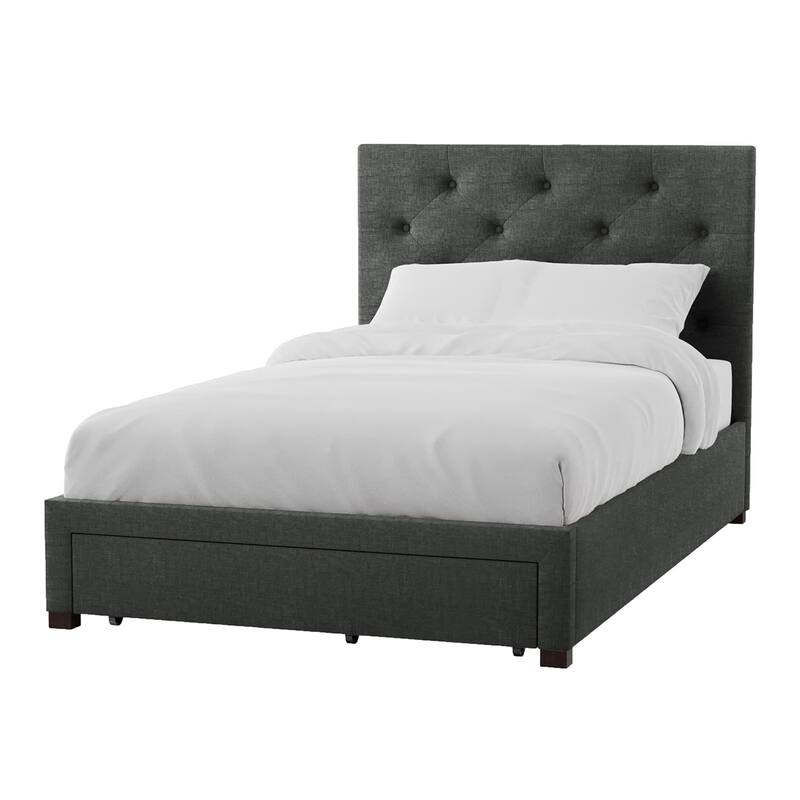 Sya Queen Size Bed w Tufted Upholstery, Underbed Storage, Dark Gray