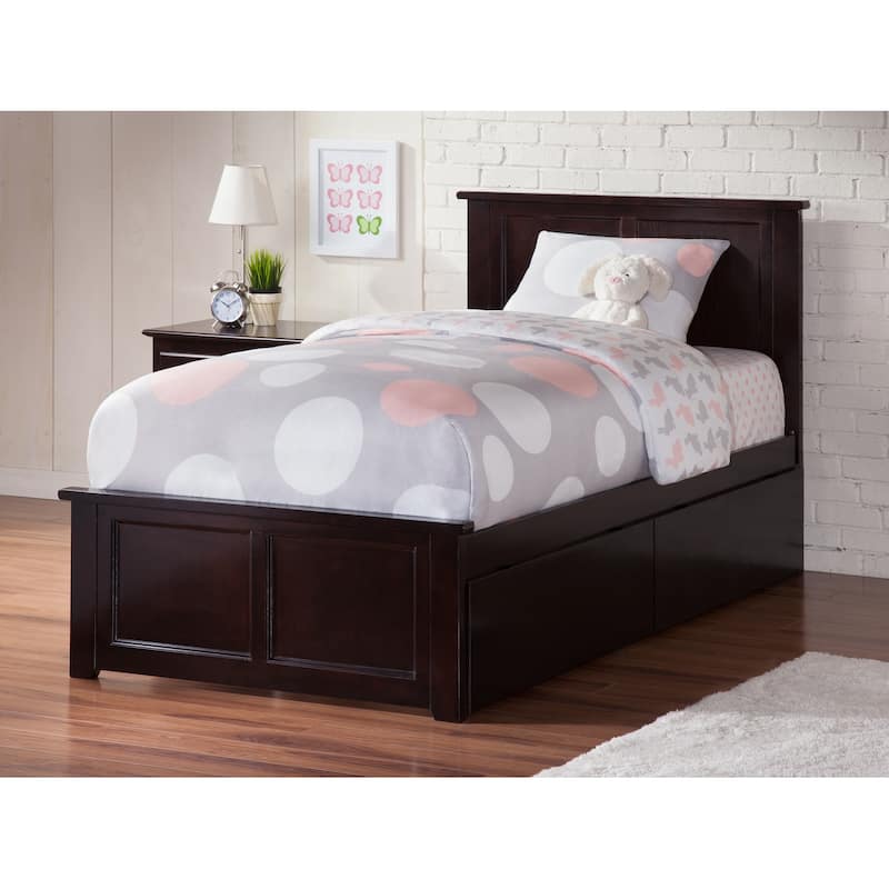 Platform Bed with Footboard & 2 Drawers - Solid Wood Storage Bed Frame