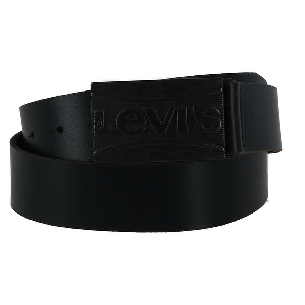 levi's men's leather belt with plaque buckle