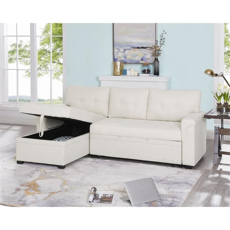 Convertible Reversible Sectional Sofa with Pull-Out Sleeper Bed, Hidden Storage Chaise, and Durable Legs