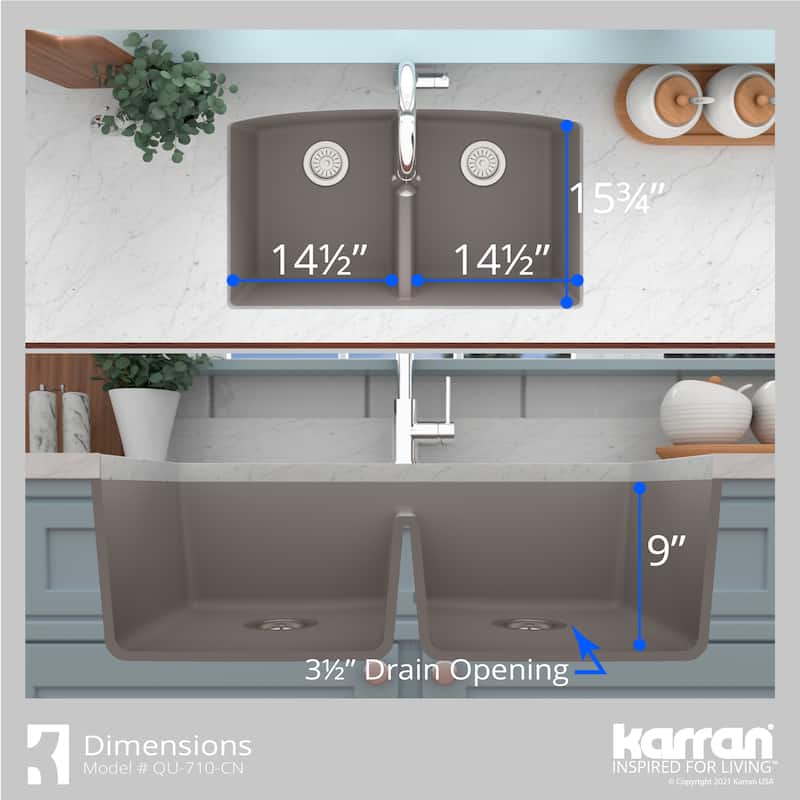 Karran Undermount Quartz 32 in. 50/50 Double Bowl Kitchen Sink Kit