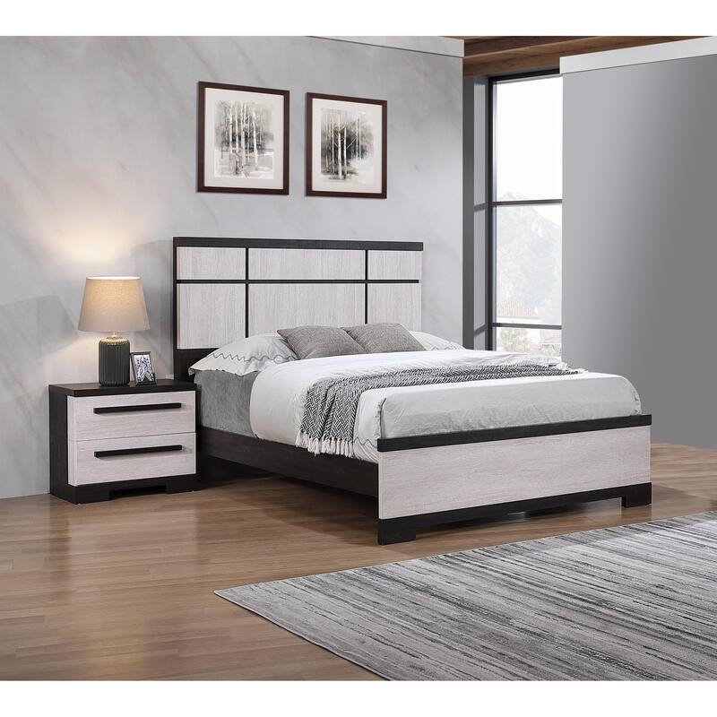 Contemporary 2-Drawer Nightstand, Chalk White and Black Finish, Wooden