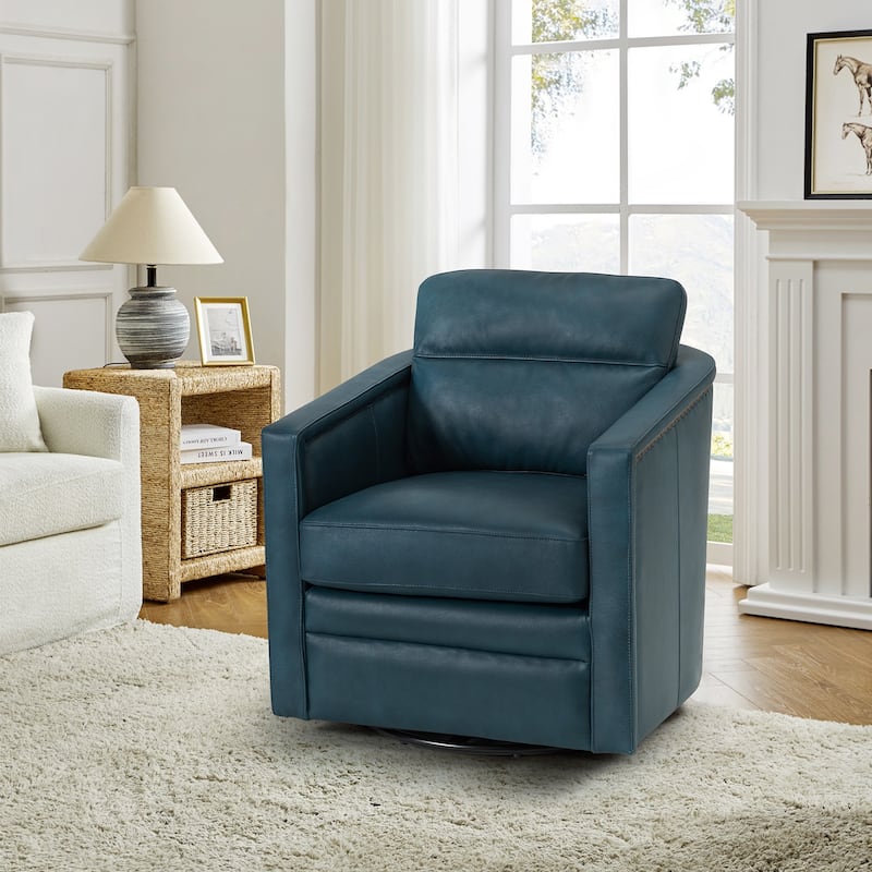 Jorge 28.74" Wide Traditional Genuine Leather Swivel Chair with Removable Seat Cushion and No Assembly Needed