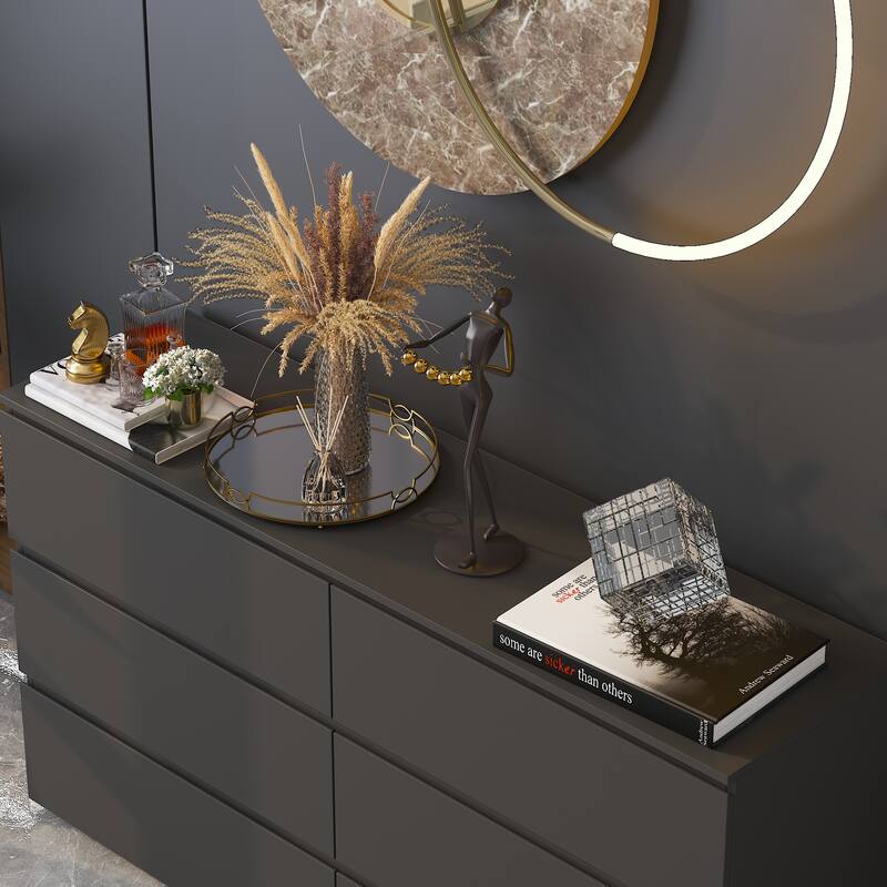 Black 6-Drawer Dresser for Bedroom, Modern Wide Chest of Drawers with Anti-Tip Safety, Large Storage Organizer Cabinet