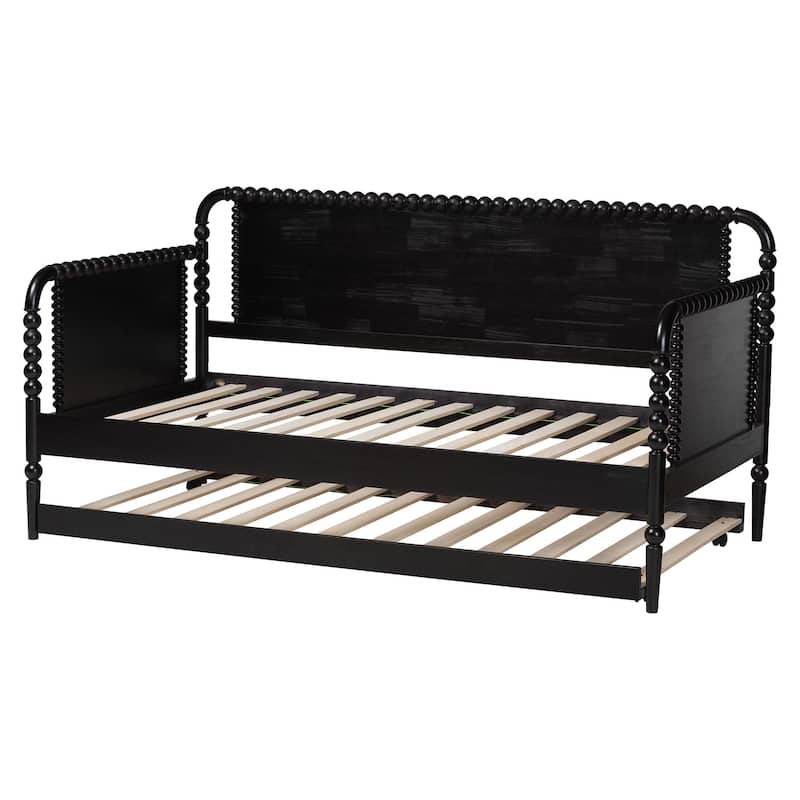Lucera Bobbin Daybed with Rolling Trundle - Wooden Bed Frame with Turned Spindle Detailing, Classic Style Sofa Bed