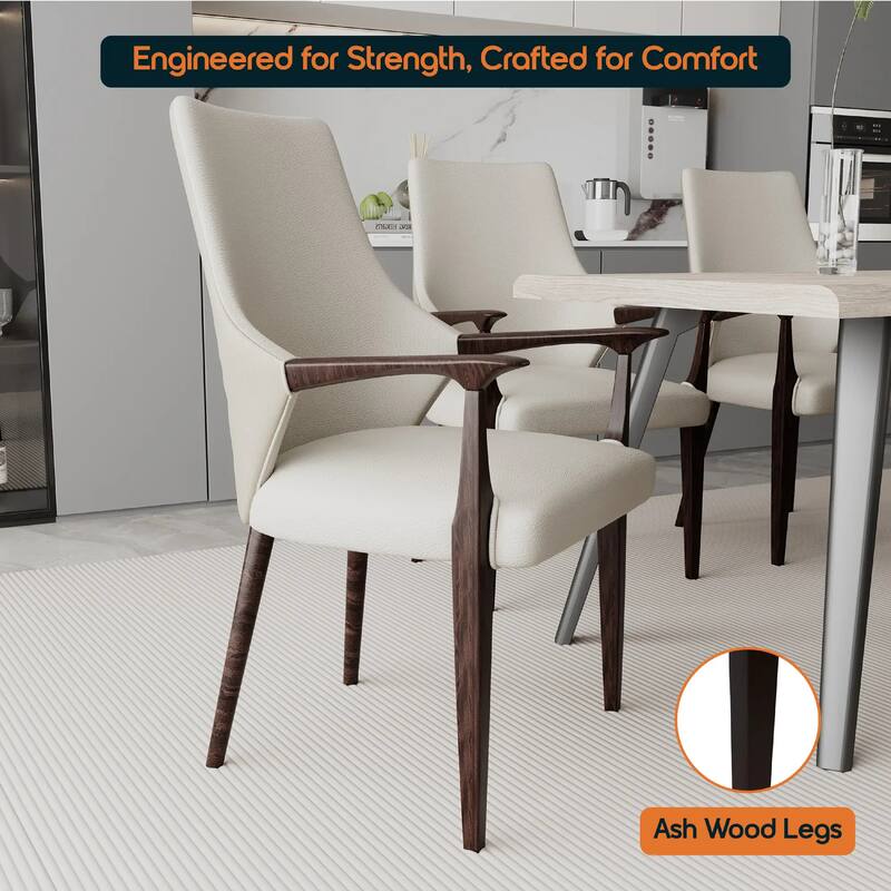 Elm Leather Dining Chair with Ash Wood Legs for Modern Kitchen and Dining Room Accent Arm Chair Set of 2