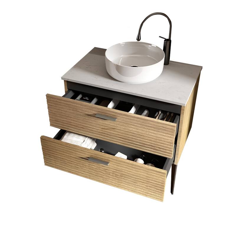GDFStudio - Emilia 30" Modern Bathroom Vanity with Ceramic Sink and Dual Soft-Close Drawers, Compact Freestanding Design
