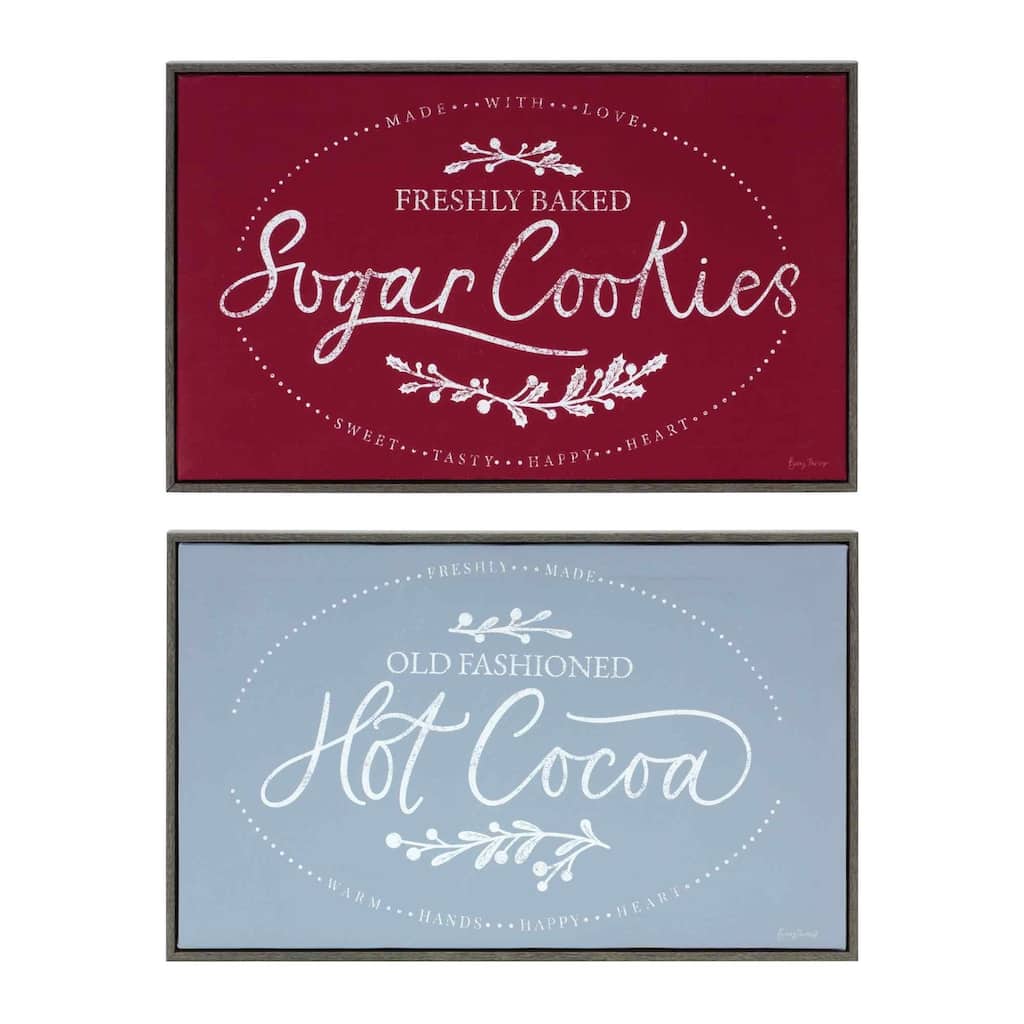 Framed Cookies Cocoa Christmas Wall Signs 15.5" Red Blue Set of 2