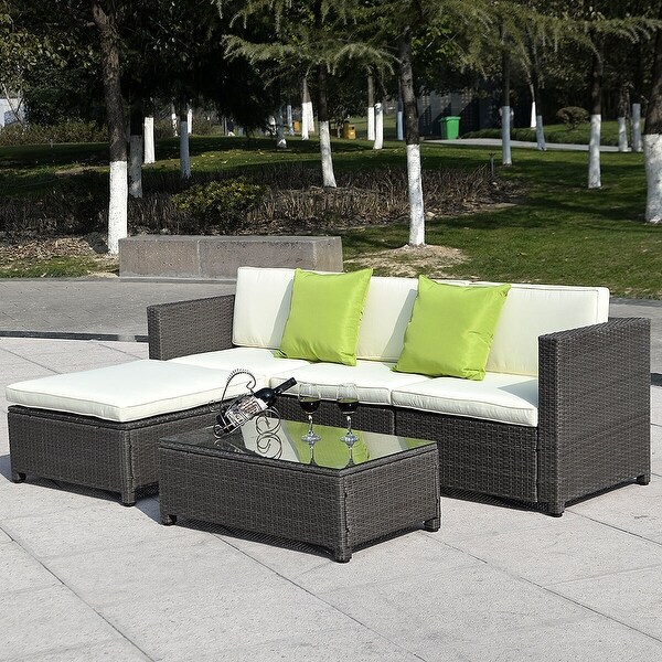 Shop Costway Outdoor Patio 5pc Furniture Sectional Pe Wicker Rattan Sofa Set Deck Couch Black ...