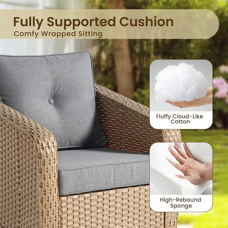 OVIOS Outdoor Wicker Swivel Chair 3-Piece Set (with Side Table)
