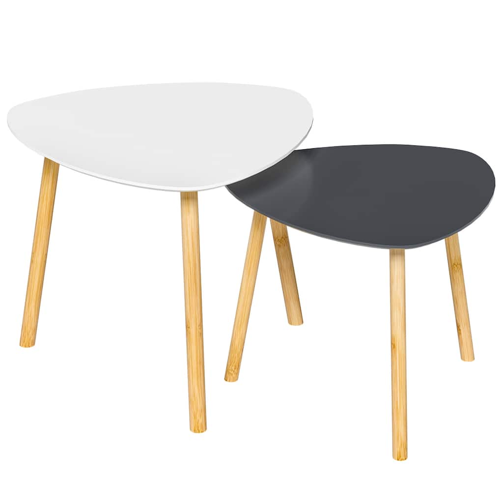 Modern Nesting Side Tables Set of 2 Grey-White with Natural Oak Frame and 22-Inch Triangular Design - 21.7”L x 17.7”W x 21.7”H