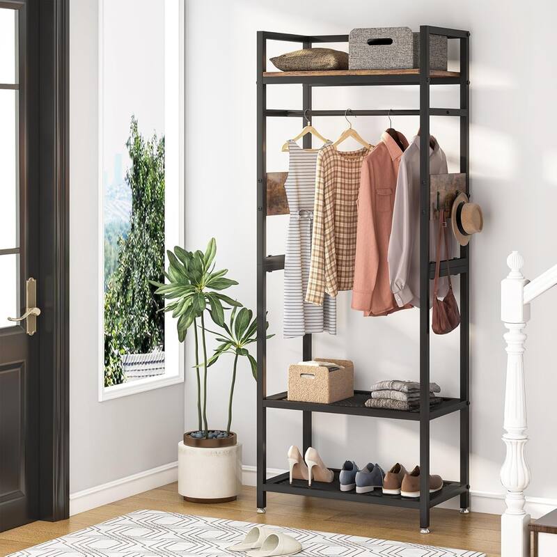 22" Rustic Brown & Black Small Clothes Rack