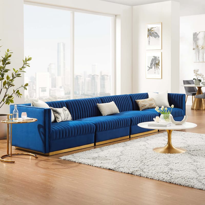 Sanguine Channel Tufted Performance Velvet 4-Seat Sectional Sofa