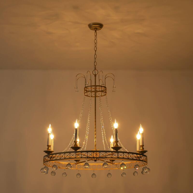 8 - Light Modern Empire Wagon Wheel Chandelier - 33.5 in. W x 114.2 in. H