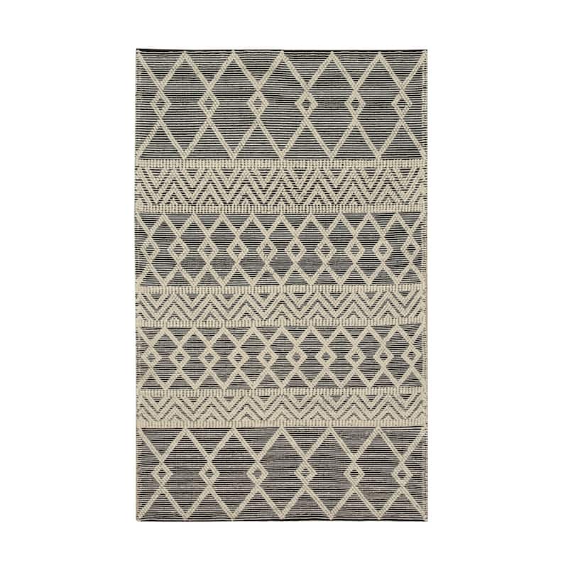 Black Handwoven Wool Contemporary Kilim Rug 5' x 8' - Durrie Flat Weave Durable Stain Resistant - N/A
