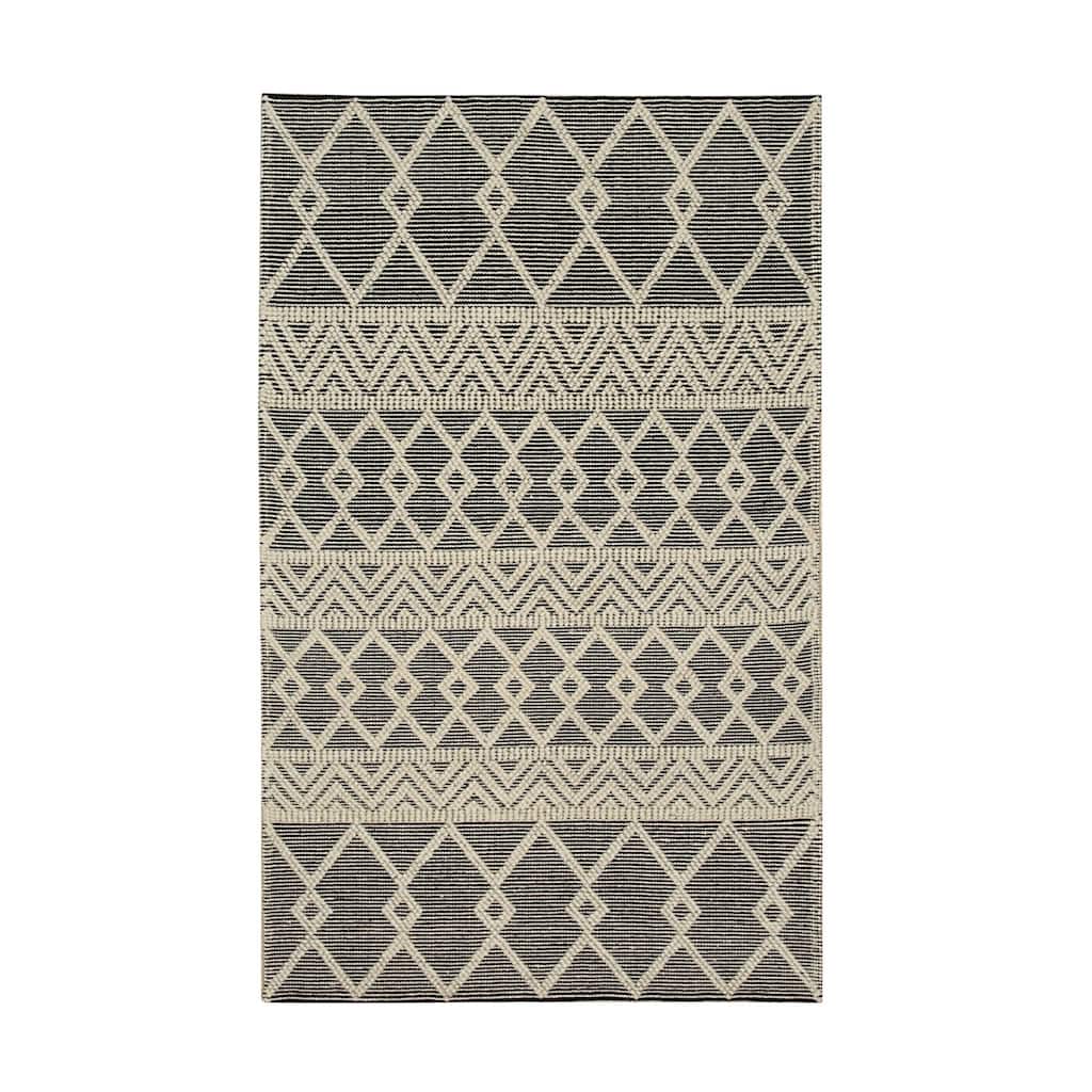 Black Handwoven Wool Contemporary Kilim Rug 8' x 10' - Durrie Flat Weave Durable Stain Resistant - N/A