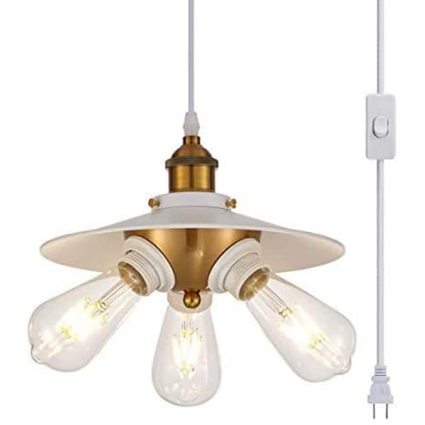 3 light hanging lamp with plug in cord industrial - On Sale - Bed