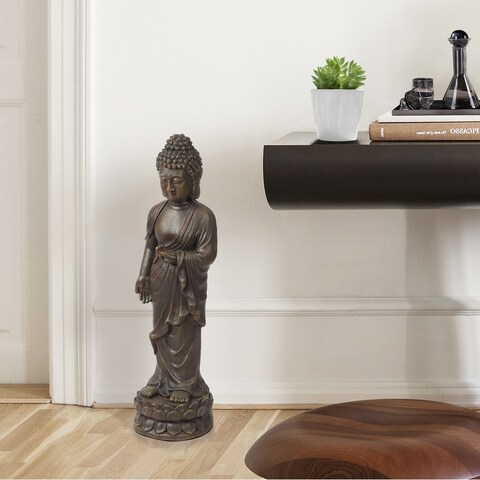 27.5-Inch Weathered Brown MgO Enlightened Standing Buddha Garden Statue