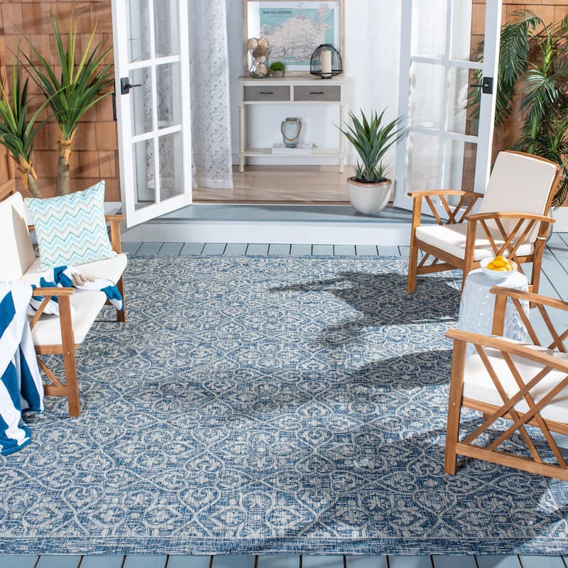 SAFAVIEH Courtyard Kokkie Indoor/ Outdoor Waterproof Backyard Patio Rug - 5'3" x 7'7" - Navy/Grey