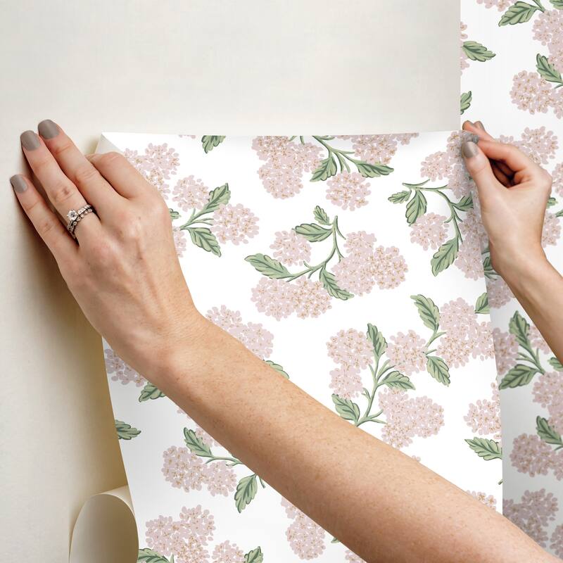 Rifle Paper Co. Hydrangea Pink and White Peel and Stick Wallpaper