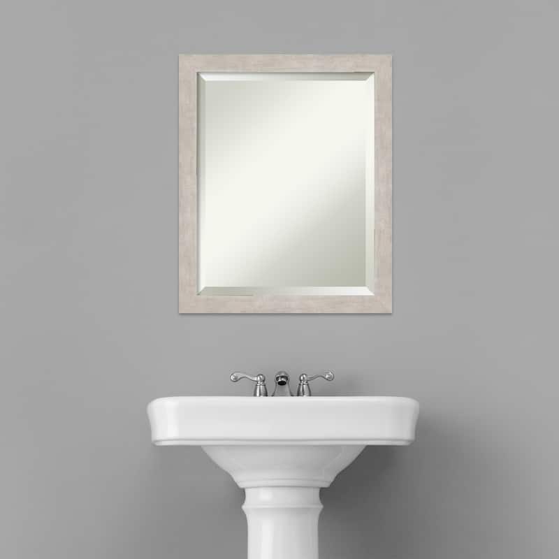 Beveled Wood Bathroom Wall Mirror - Marred Pewter Frame