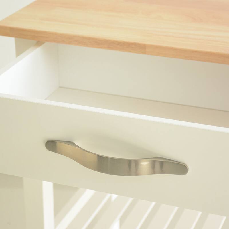 Simple Design Kitchen Cart with Two Lockable Wheels, Rubber Wood Top