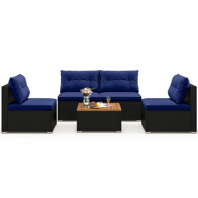 Costway 5 Piece Outdoor Furniture Set with Seat & Back Cushions Acacia - See Details