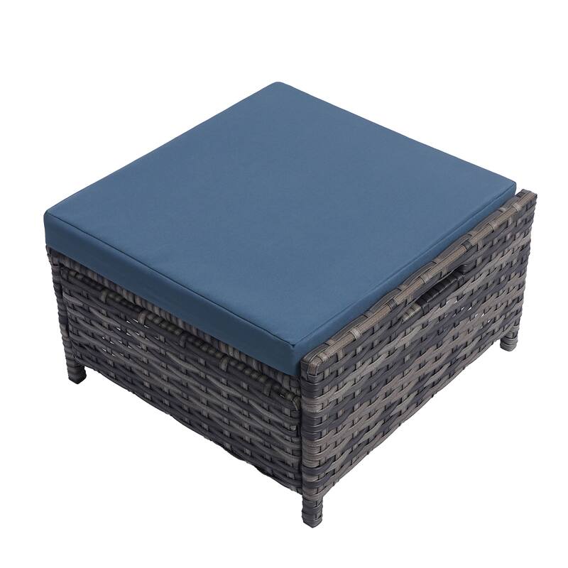 5-Piece PE Rattan Outdoor Patio Set with 2 Chairs, 2 Ottomans, Coffee Table