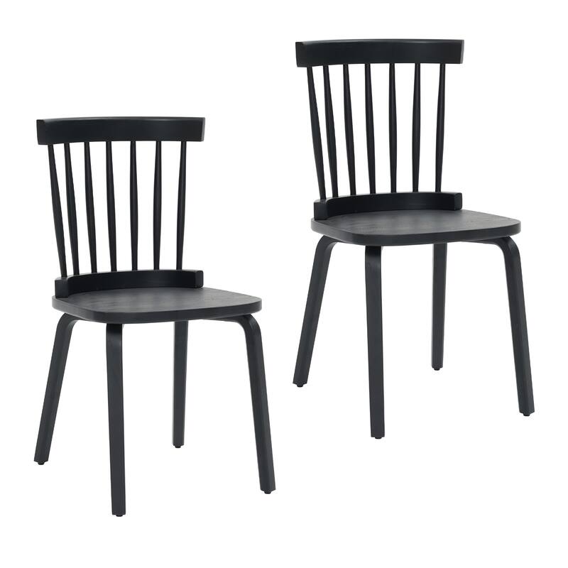 Windsor Dining Chairs Set of 2,Wood Farmhouse Spindle Back, Widen Seat, Mid-Century Modern French Country Style - Black