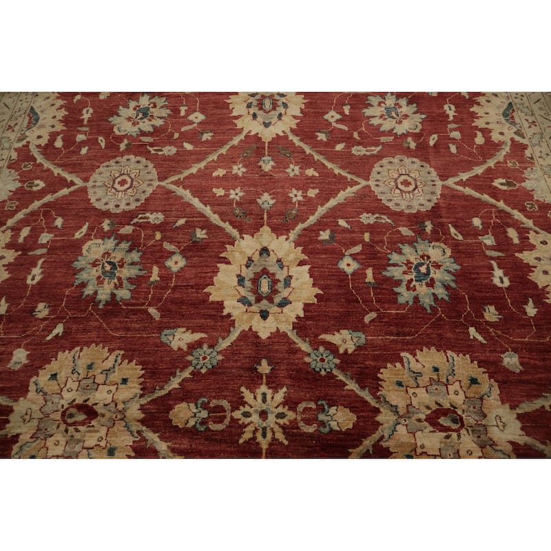Hand Knotted Oriental 100% Wool Carpet Traditional All-Over Red Ziegler Area Rug - 13' 3'' X 9' 10''