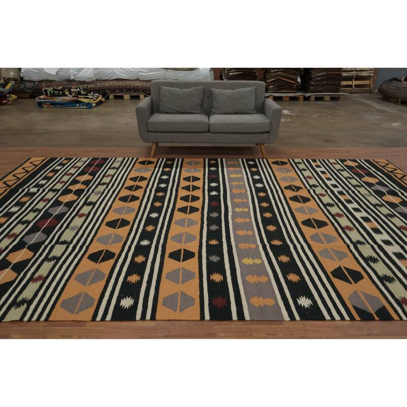 Hand Woven Oriental 100% Wool Carpet Southwestern Modern Oranges & Rust Kilim Area Rug - 13' 11'' X 9' 2''