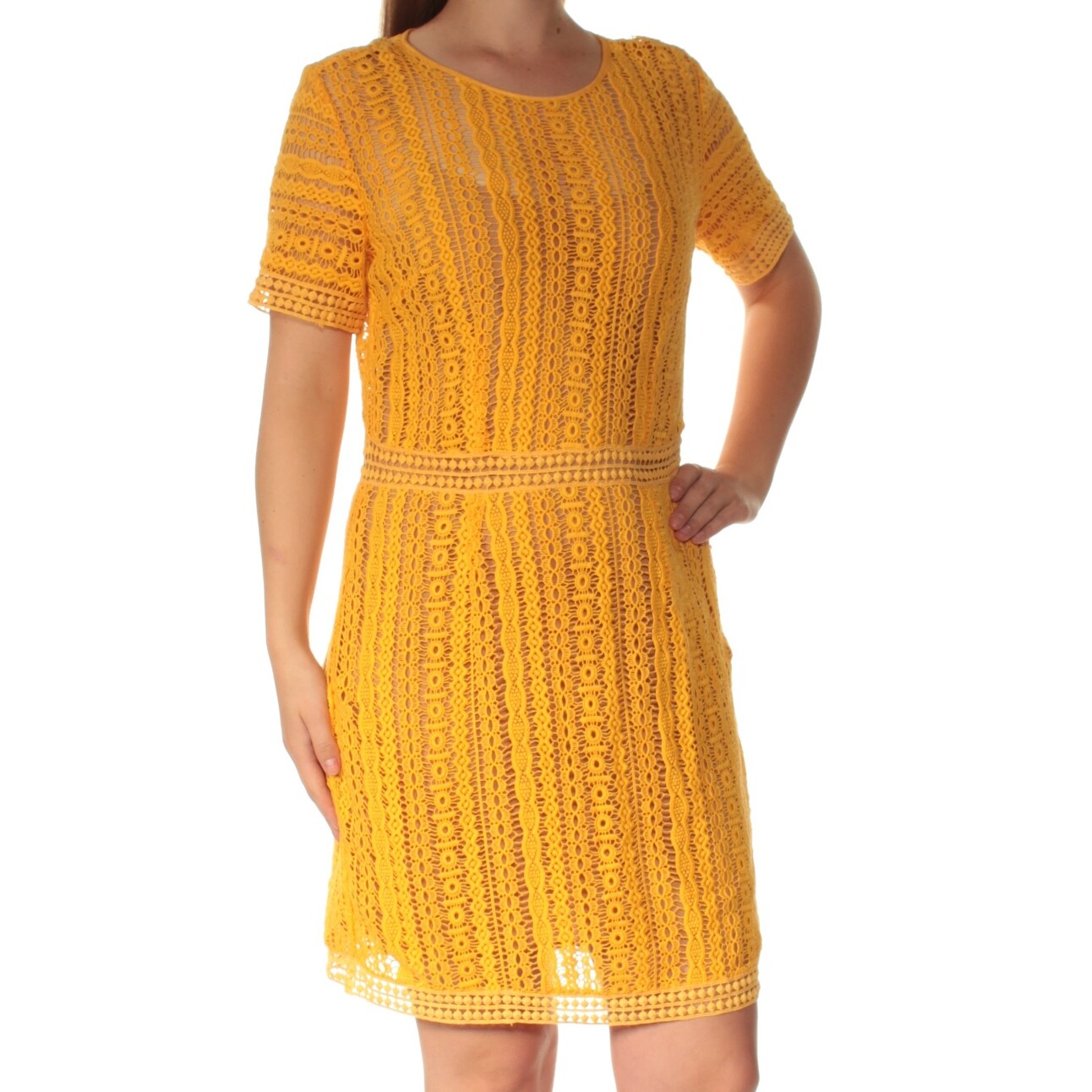 Shop Michael Kors 225 Womens New 1535 Yellow Lace Fit Flare