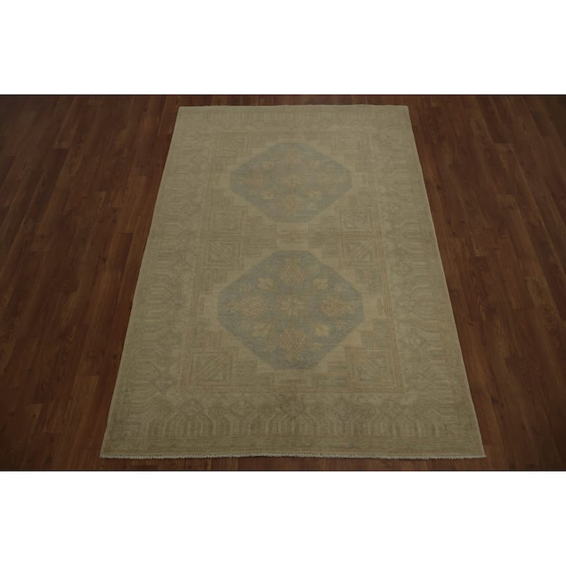 Hand Knotted Oriental 100% Wool Carpet Transitional Floral Navy Blue & Blues Khotan Area Rug - 5' 10'' X 4' 0''