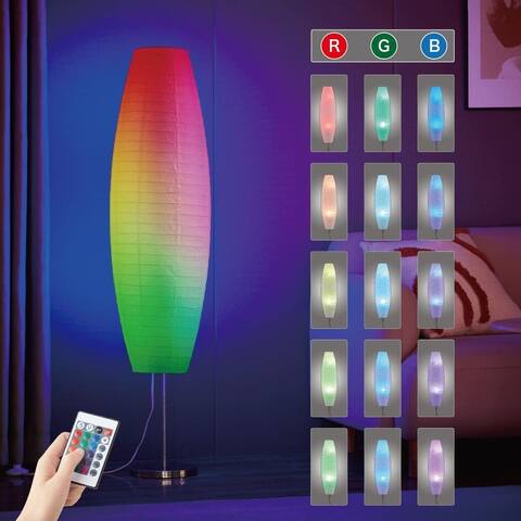 Color Changing Floor Lamp With Two RGB LED Bulbs And Remote Control - 50" Height 7" Diam.