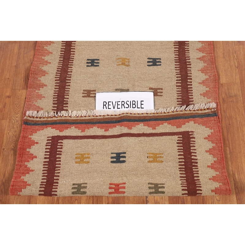 Reversible Kilim Persian Foyer Rug Hand-Woven Wool Carpet - 2'9"x 6'3"